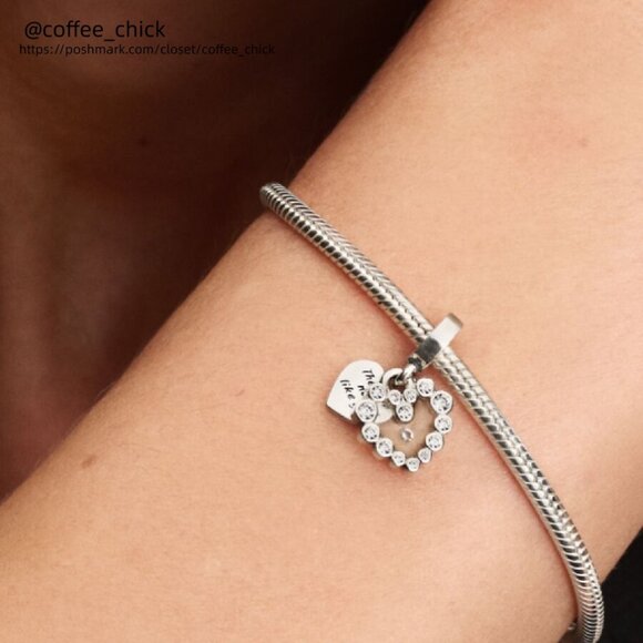 Pandora Sparkling Heart Double Dangle Charm - Picture 2 of 2